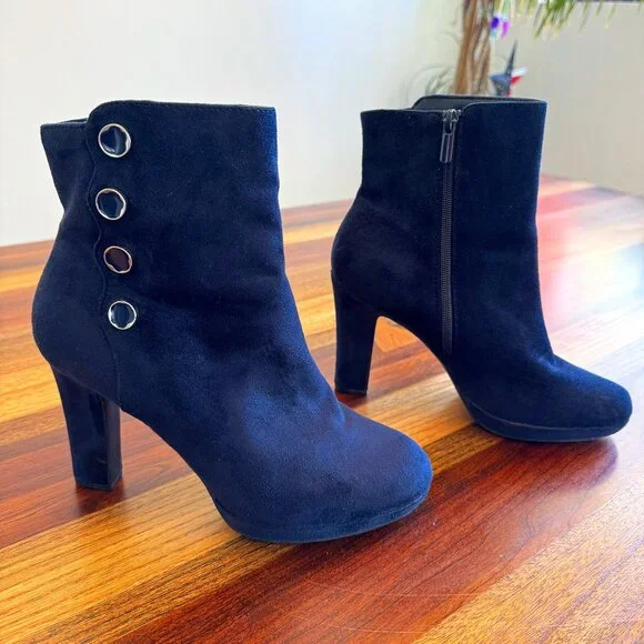Impo Womens OLIVIANN Shoes Impo Womens Olivianna Navy Blue Suede Heeled Ankle Boots Size 9m Poshmark